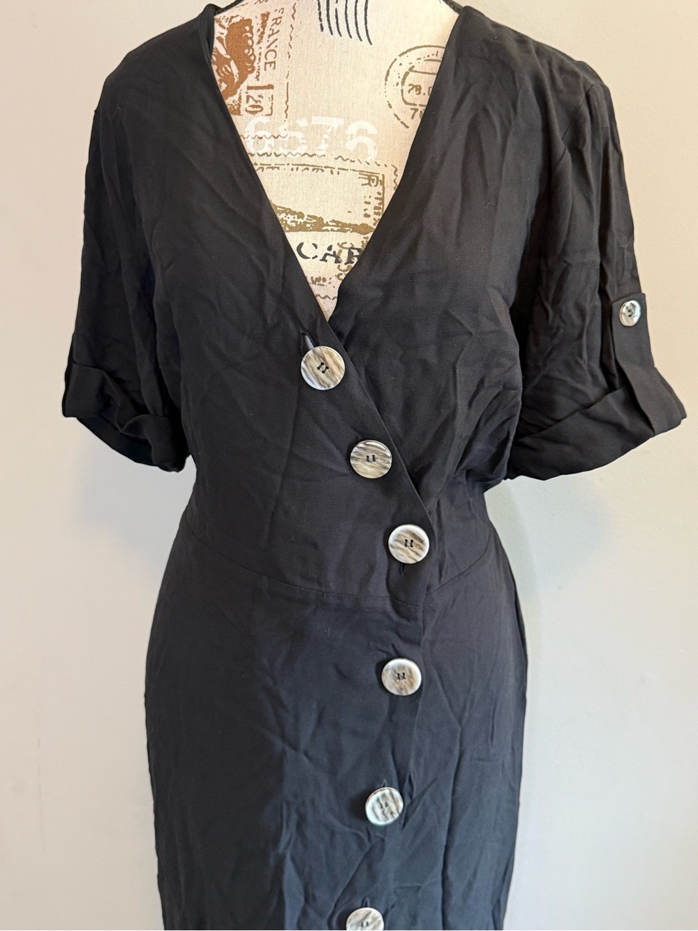 NEW - River Island Black Button-Down V-Neck Midi Dress - Size 16 - Picture 3 of 7